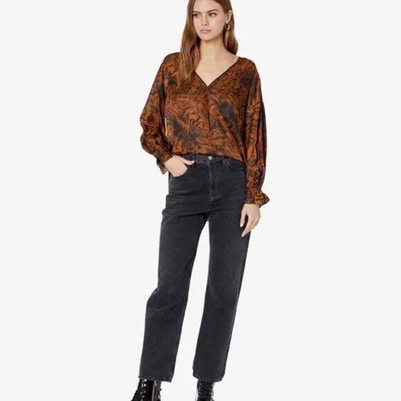 AllSaints Penny Grizedale Cat Print Wrap Front Blouse - Picture 3 of 8